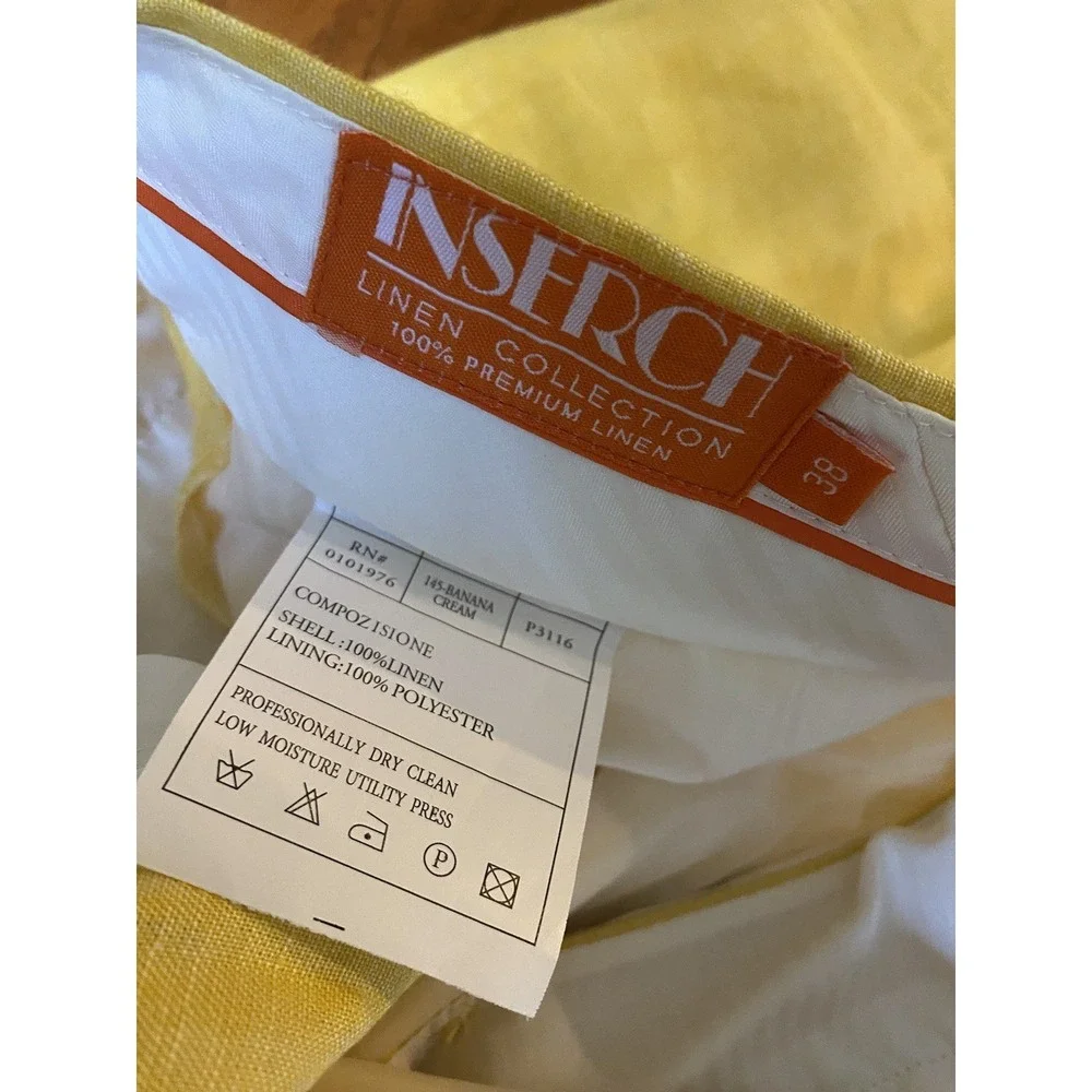Inserch Linen Dress Pants Mens Size 38 Yellow Banana Cream Summer‎ New! NWT